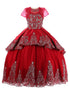 Little Girls Burgundy Metallic Coiled Embroidered Stone Flower Girl Dress 2-6 - SophiasStyle.com